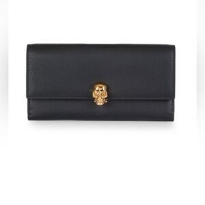 Alexander McQueen Black Pebbled Leather Flap Continental Wallet